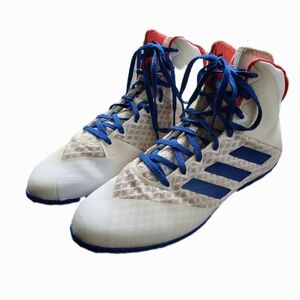 Adidas Men's Size 9.5 Mat Wizard White and Blue High-Top Wrestling Shoes